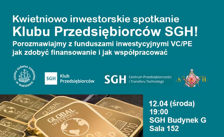 Grafika przedstawiająca zaproszenie na spotkanie Klubu Przedsiębiorców SGH