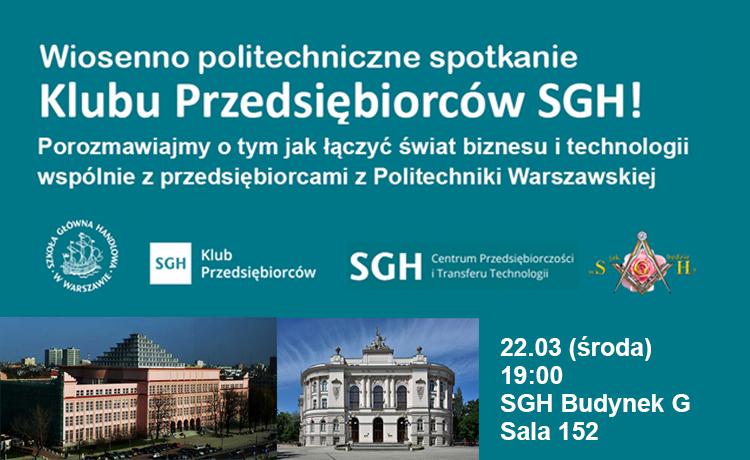 Grafika przedstawiająca zaproszenie na spotkanie Klubu Przedsiębiorców SGH